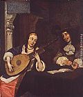 Lute Canvas Paintings - Woman Playing the Lute